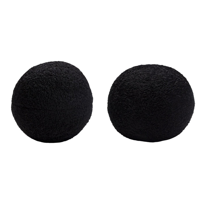 Set of (2) 10" Round Accent Pillows in Black Faux Sheepskin by Diamond Sofa