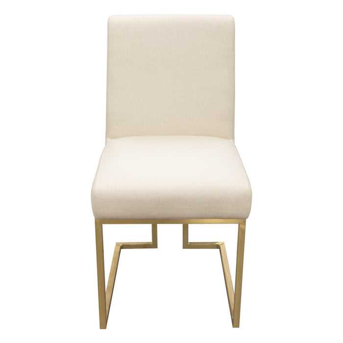 Set of (2) Skyline Dining Chairs in Cream Fabric w/ Polished Gold Metal Frame by Diamond Sofa