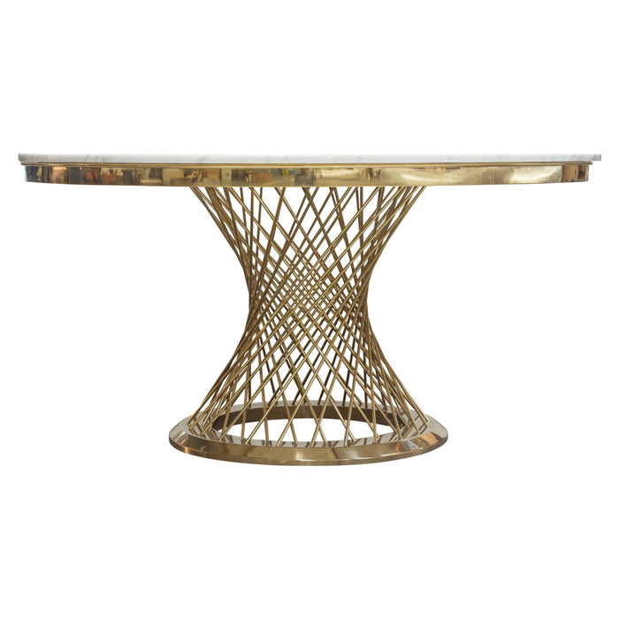 Solstice 60" Round Dining Table with Genuine Marble Top and Polished Gold Spiral Spoked Base by Diamond Sofa