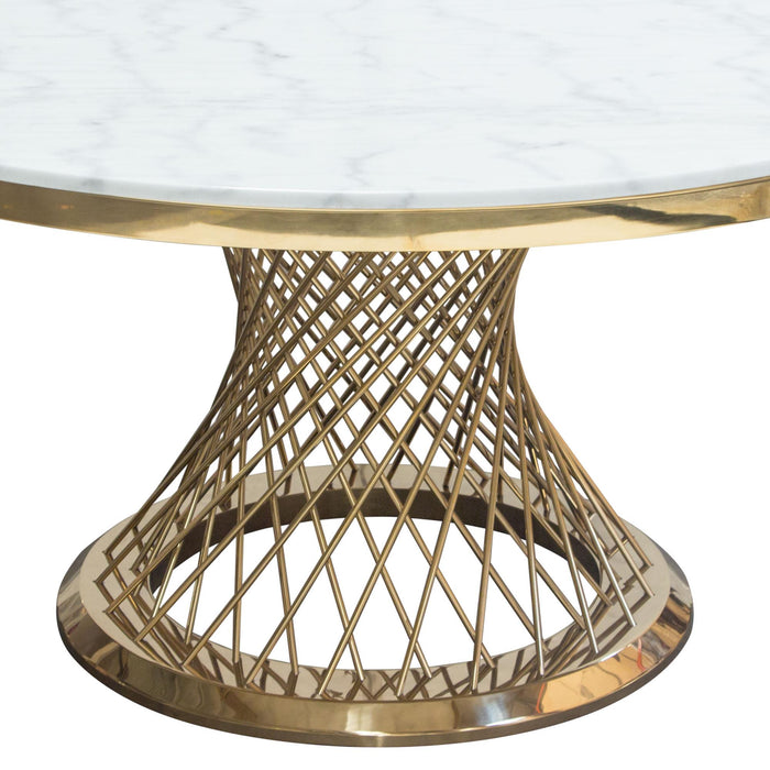 Solstice 60" Round Dining Table with Genuine Marble Top and Polished Gold Spiral Spoked Base by Diamond Sofa