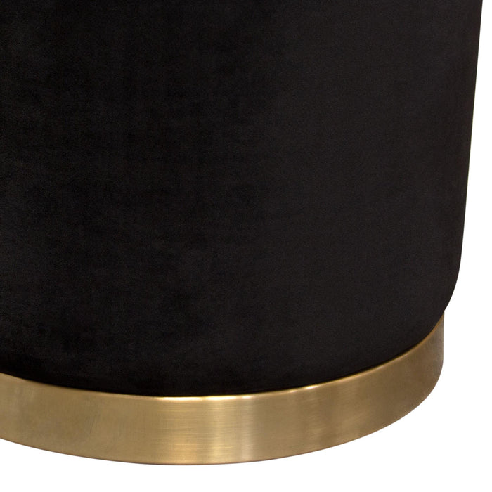 Sorbet Round Accent Ottoman in Black Velvet w/ Gold Metal Band Accent by Diamond Sofa