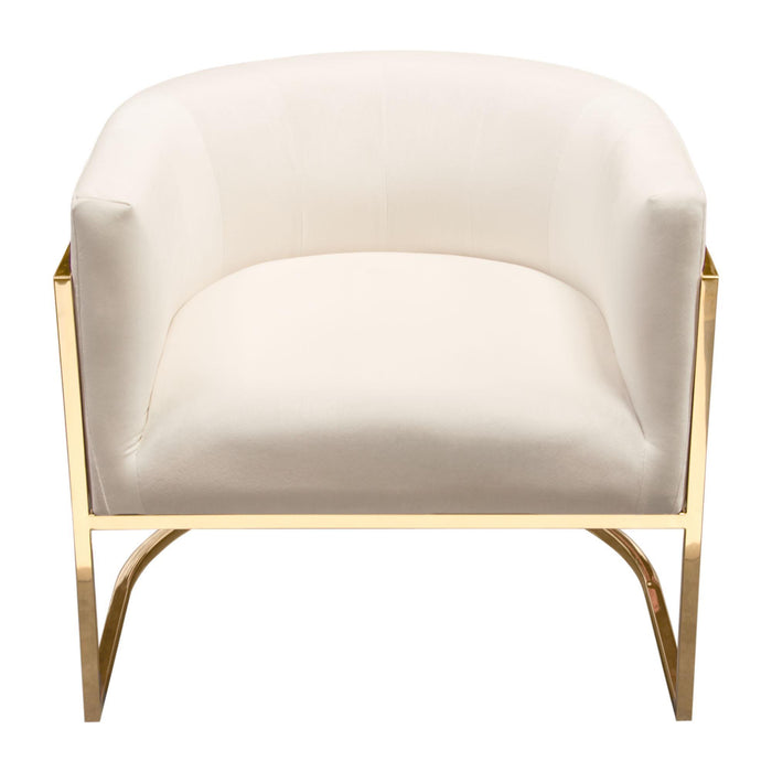 Pandora Accent Chair in Cream Velvet with Polished Gold Stainless Steel Frame by Diamond Sofa