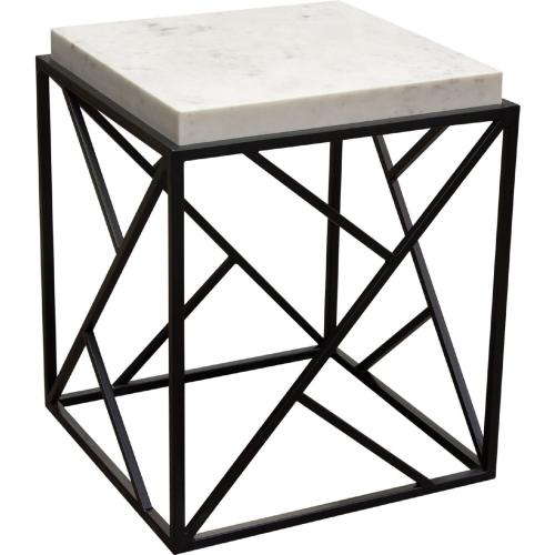 Plymouth Square Accent Table w/ Genuine Grey Marble Top & Black Metal Base image