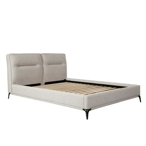 Leandro Low Profile Queen Bed in Clarkson Sand Fabric w/ Black Metal Leg image