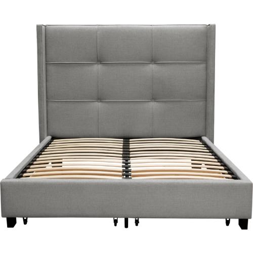 Beverly Queen Bed with Integrated Footboard Storage Unit & Accent Wings in Grey Fabric By Diamond Sofa image