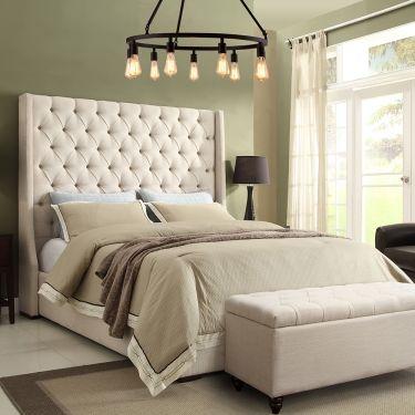 Park Avenue California King Tufted Bed with Vintage Wing in Desert Sand Linen image