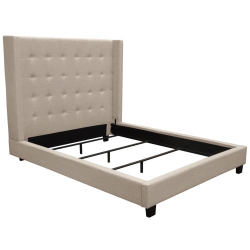 Madison Ave Tufted Wing Queen Bed in Sand Button Tufted Fabric