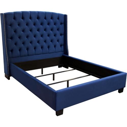 Majestic Queen Tufted Bed in Royal Navy Velvet with Nail Head Wing Accents image