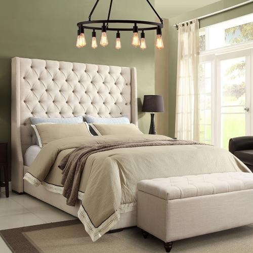 Park Avenue Eastern King Tufted Bed with Vintage Wing in Desert Sand Linen image