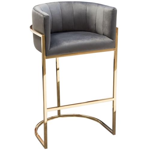 Pandora Bar Height Chair in Grey Velvet with Polished Gold Frame image