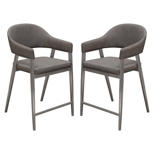 Adele Set of Two Counter Height Chairs in Grey Leatherette w/ Brushed Stainless Steel Leg image