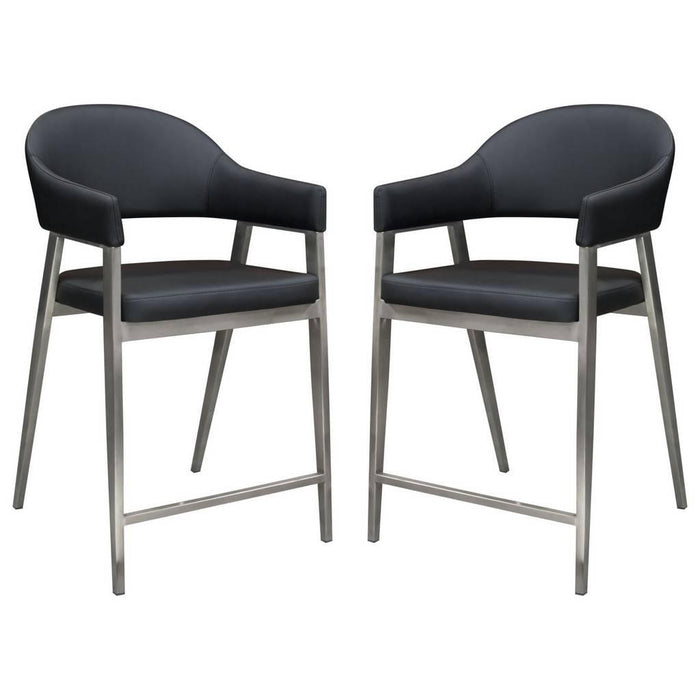 Adele Set of Two Counter Height Chairs in Black Leatherette w/ Brushed Stainless Steel Leg image