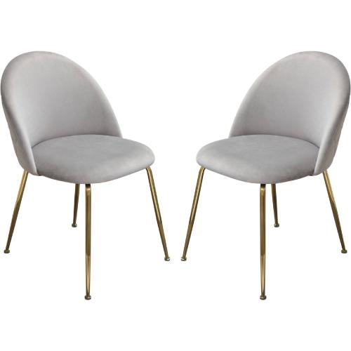 Lilly Set of (2) Dining Chairs in Grey Velvet w/ Brushed Gold Metal Legs image