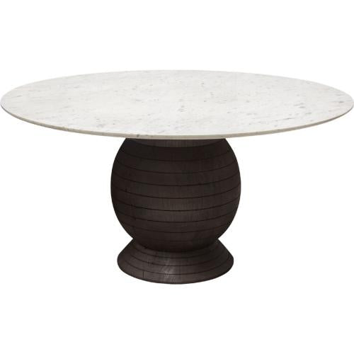 Ashe Round Dining Table w/ Genuine White Marble Top and Solid Acacia Wood Base in Espresso Finish image