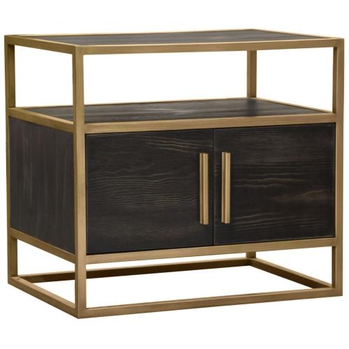 Empire 2-Door End Table in Dark Brown Veneer w/ Hand brushed Gold Metal Frame image