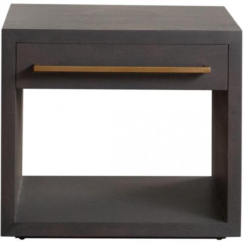 Encore Solid Mango Wood 1-Drawer End Table in Grey Oak Finish w/ Gold Metal Handle image