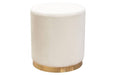 Sorbet Round Accent Ottoman in Cream Velvet w/ Gold Metal Band Accent image