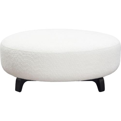 Vesper Round Ottoman in Faux White Shearling w/ Black Wood Leg Base image