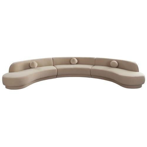 Zelda 3PC Modular Curved Armless Sofa & (2) Chaise in Light Camel Performance Velvet w/ (3) Accent Pillow Balls image