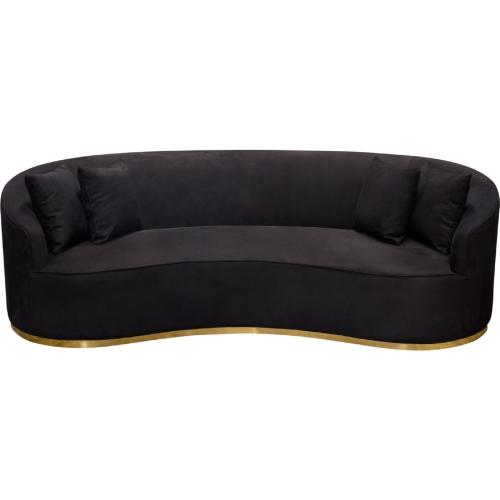 Raven Sofa in Black Suede Velvet w/ Brushed Gold Accent Trim image