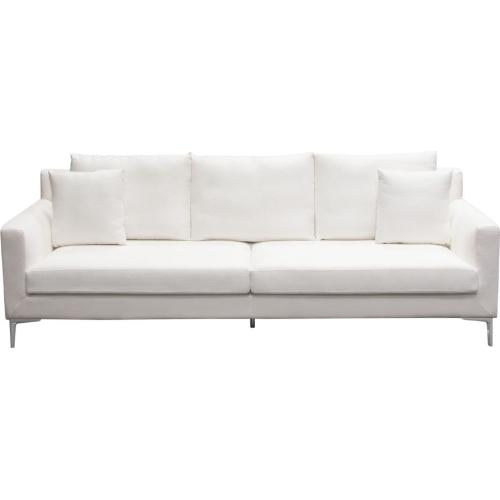 Seattle Loose Back Sofa in White Linen w/ Polished Silver Metal Leg image