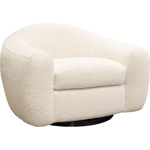 Pascal Swivel Chair in Bone Boucle Textured Fabric w/ Contoured Arms & Back image