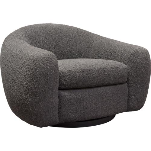 Pascal Swivel Chair in Charcoal Boucle Textured Fabric w/ Contoured Arms & Back image