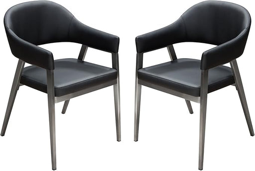 Adele Set of Two Dining/Accent Chairs in Black Leatherette w/ Brushed Stainless Steel Leg image