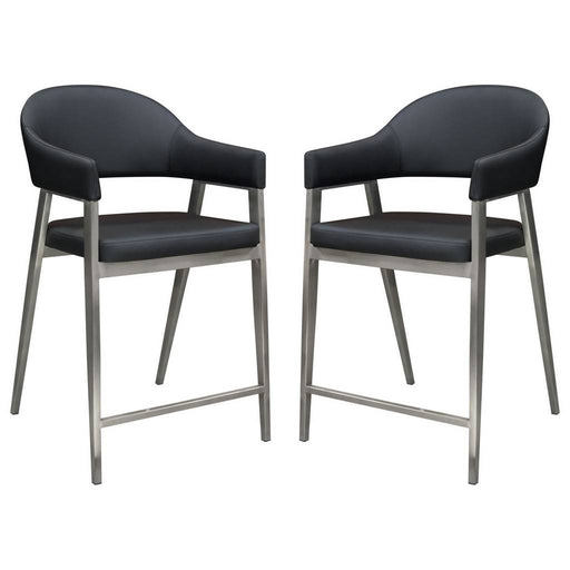 Adele Set of Two Counter Height Chairs in Black Leatherette w/ Brushed Stainless Steel Leg image