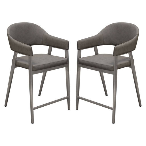 Adele Set of Two Counter Height Chairs in Grey Leatherette w/ Brushed Stainless Steel Leg image