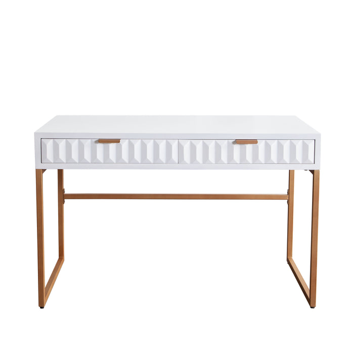 Spectrum 2-Drawer Solid Mango Wood Desk in White Finish w/ Gold Finished Iron Legs by Diamond Sofa