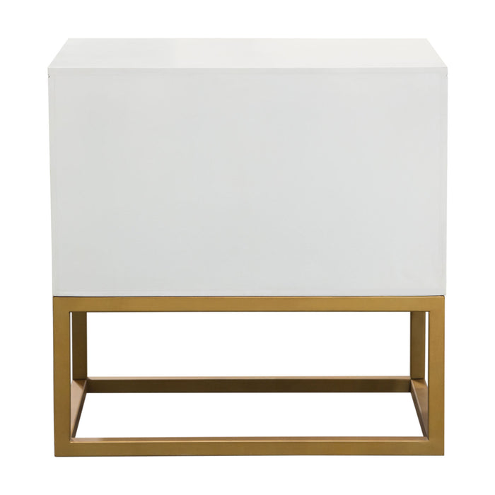 Spectrum 2-Drawer Solid Mango Wood Accent Table in White Finish w/ Gold Finished Iron Legs by Diamond Sofa