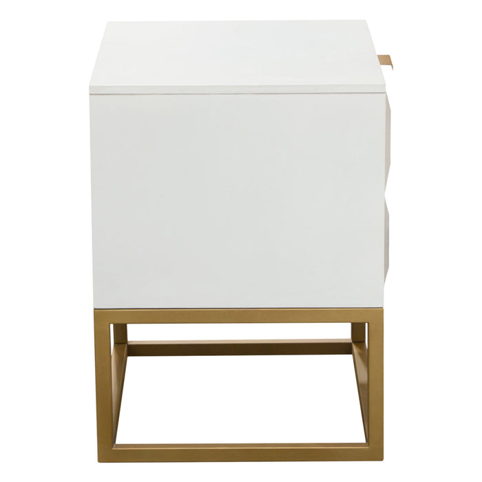 Spectrum 2-Drawer Solid Mango Wood Accent Table in White Finish w/ Gold Finished Iron Legs by Diamond Sofa