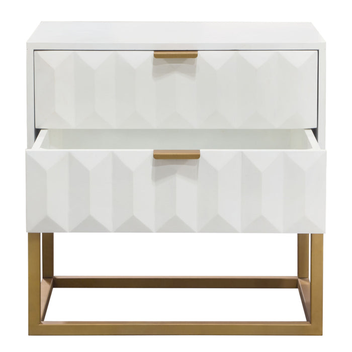 Spectrum 2-Drawer Solid Mango Wood Accent Table in White Finish w/ Gold Finished Iron Legs by Diamond Sofa