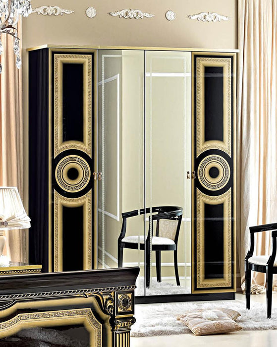 ESF Furniture Aida 4 Door Wardrobe in Black w/ Gold