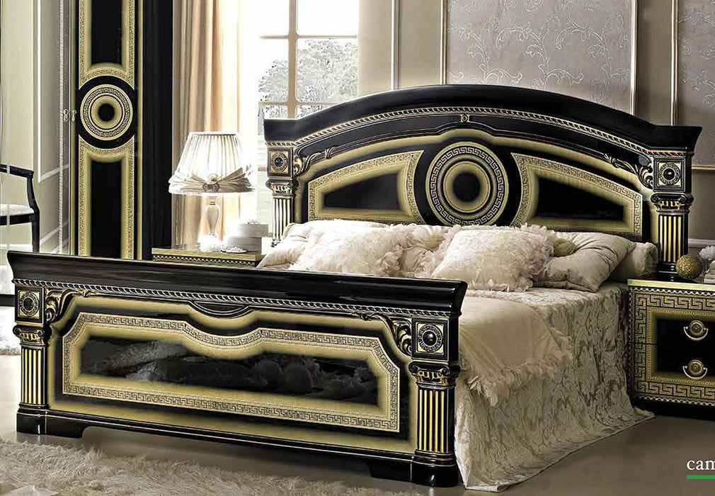 ESF Furniture Aida King Panel Bed in Black w/ Gold