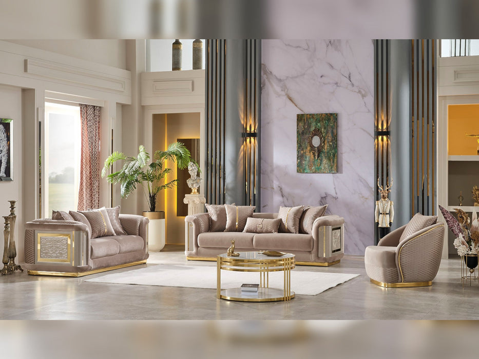 Elegance 3-pieces (Sofa & Loveseat & Chair) Livingroom Set Beige