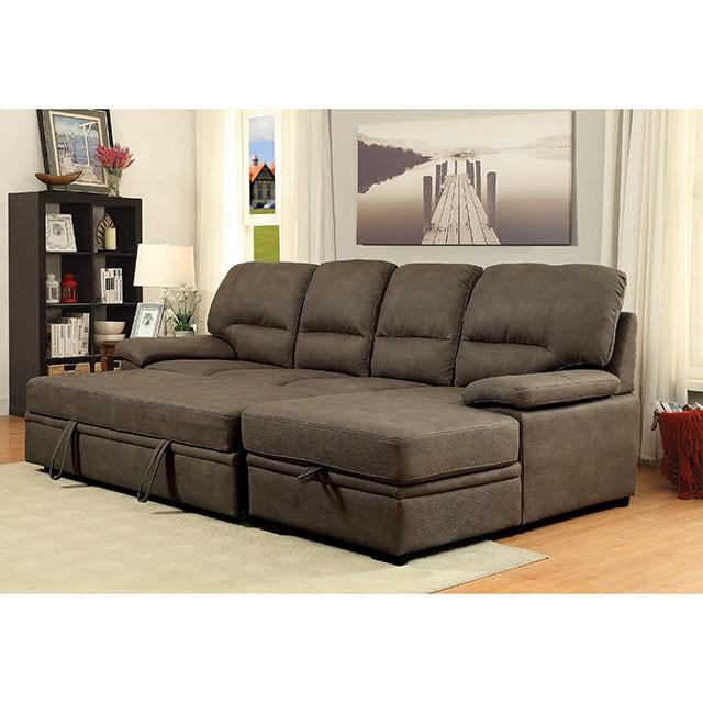 ALCESTER Brown & Gray Sectional w/ Sleeper, Ash