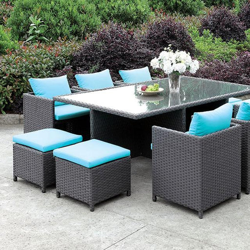 Ashanti Light Brown Wicker/Turquoise Cushion 11 Pc. Patio Dining Table Set image