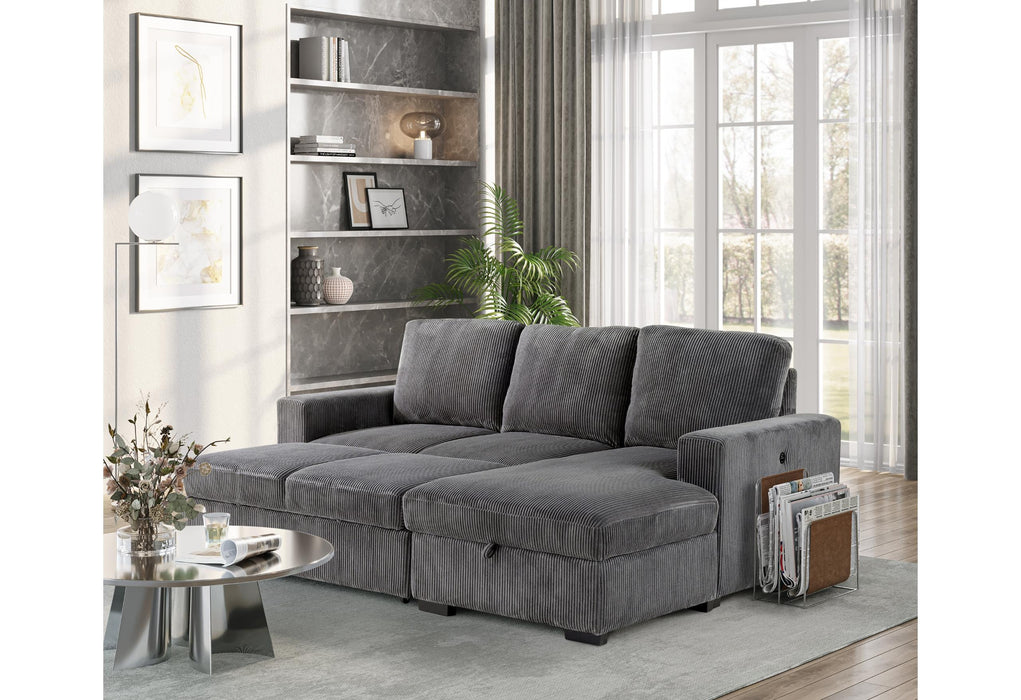 U2660 Grey L Sofa Bed Sectional with Pullout