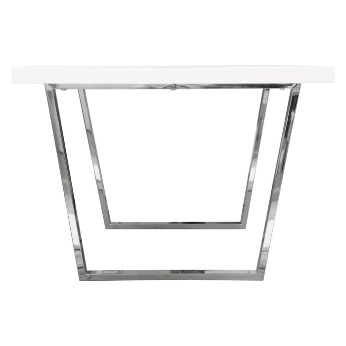 Mirage Rectangular Dining Table w/ White Lacquer Top and Polished Silver Metal Base by Diamond Sofa