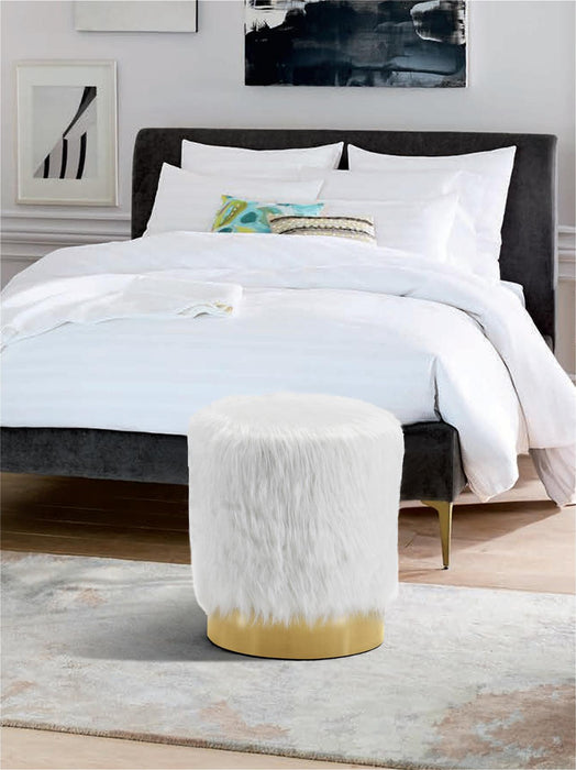 Joy White Faux Fur Ottoman/Stool