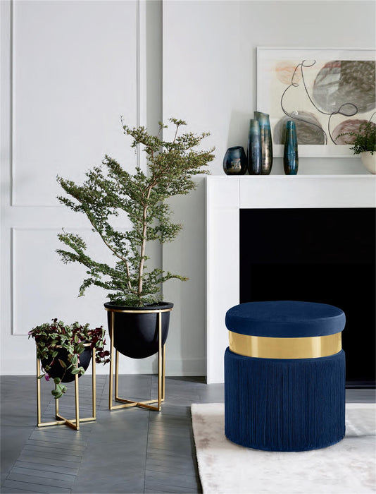 Yasmine Navy Velvet Ottoman/Stool