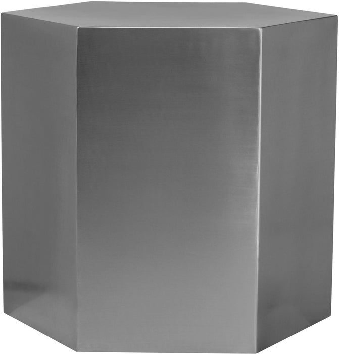 Hexagon Brushed Chrome End Table - Home And Beyond