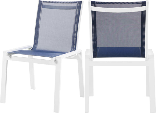 Nizuc Navy Mesh Waterproof Fabric Outdoor Patio Aluminum Mesh Dining Chair image