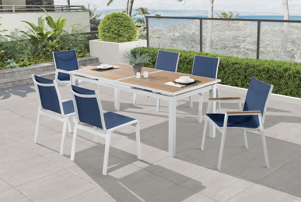 Nizuc Navy Mesh Waterproof Fabric Outdoor Patio Aluminum Mesh Dining Chair - Home And Beyond
