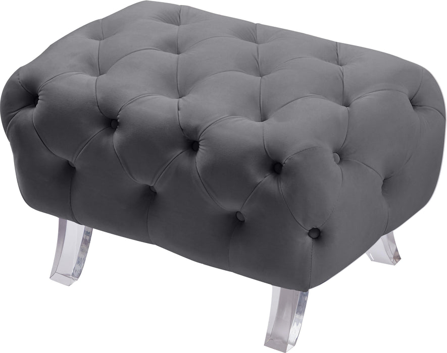 Crescent Grey Velvet Ottoman - Home And Beyond