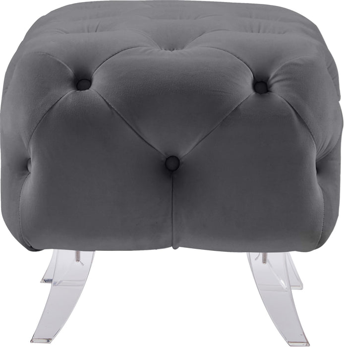 Crescent Grey Velvet Ottoman