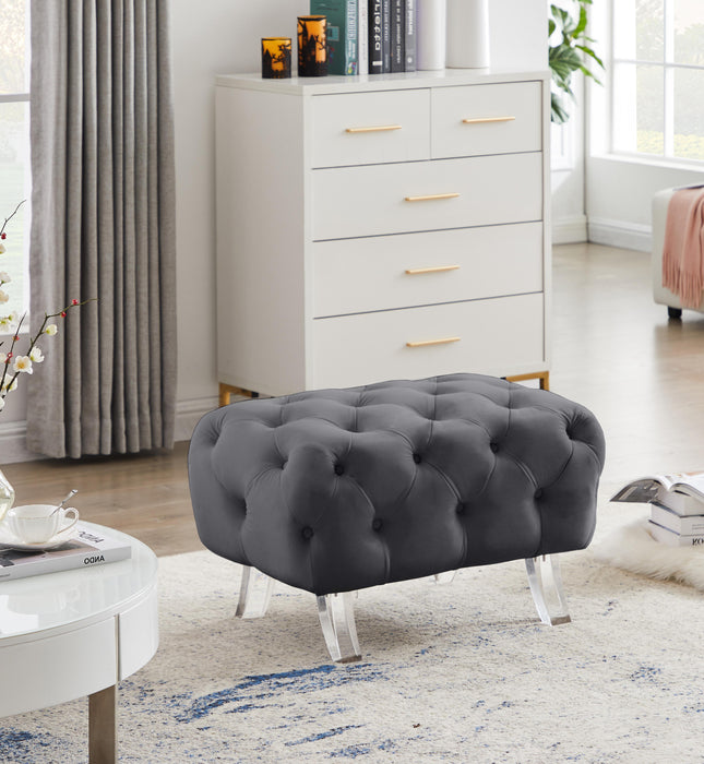 Crescent Grey Velvet Ottoman - Home And Beyond