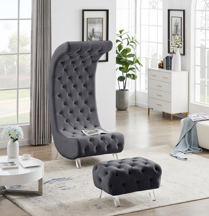 Crescent Grey Velvet Accent Chair